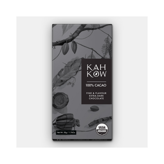 KahKow Barra Extra-Dark Chocolate 100% Cacao Orgánico, 50g